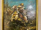 painting of a man riding a horse in the middle of a field