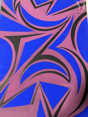 un gros plan sur une peinture représentant une étoile sur un fond bleu et rose