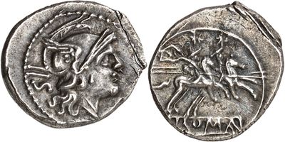 a silver coin with an image of a man riding on a horse