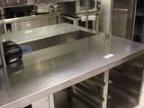 a large stainless steel counter in a commercial kitchen