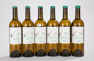 six bouteilles de vin sont alignées sur une surface blanche