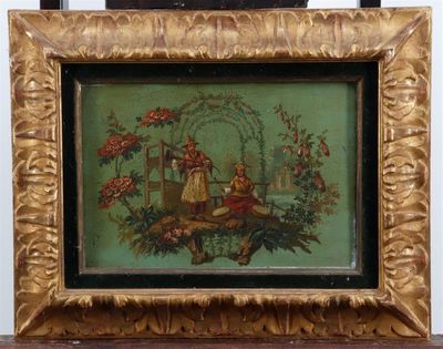 a picture of a picture of a man and a woman in a garden