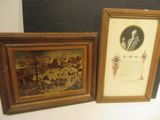 two framed pictures of a man and a woman on a snowy day