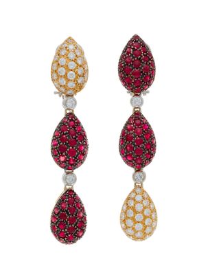 a pair of ruby and diamond earrings