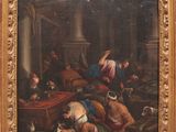 an oil painting of a group of people in a room