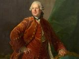 painting of a man in a red suit standing next to a green chair