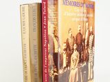 two books on a white background with a picture of a group of people