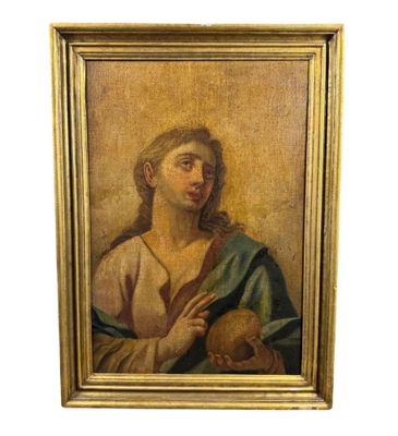 une peinture ancienne représentant une femme tenant un bébé dans ses bras