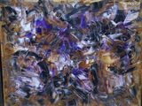 abstract painting of purple and black paint on a piece of wood