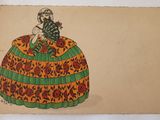 a drawing of a woman sitting on top of a pumpkin