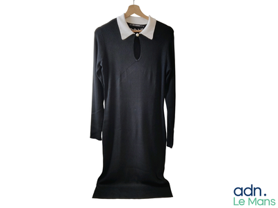 Robe KARL LAGERFELD en maille noire à col polo blanc avec bo…