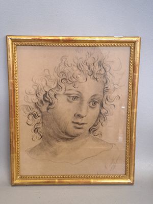 Ecole milieu du XIXe Portrait d'enfant aux boucles