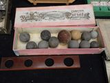 a box with rocks in it sitting on a table