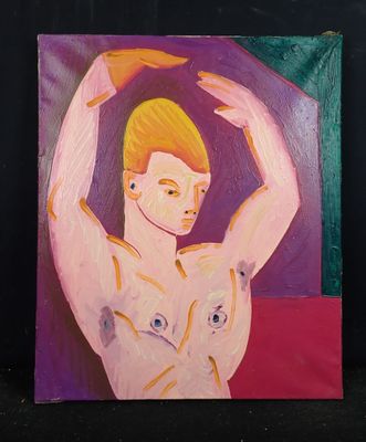 un tableau représentant un homme les mains en l'air