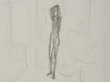drawing of a person standing in a room with a window