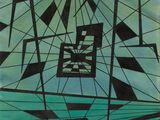 a painting of an abstract geometric design on a green background