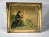 an old painting of a man and woman sitting on a boat