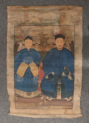 an old chinese painting of two men sitting on a chair