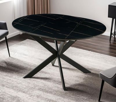 Table extensible - MINDY effet marbre noir , pieds metal noi…