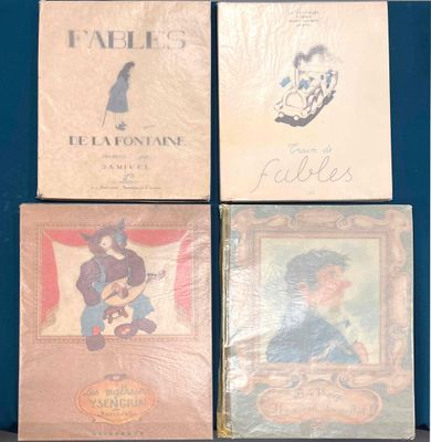 four cards with a picture of a boy and a cat on them