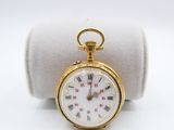 an image of a gold pocket watch with roman numerals on the face