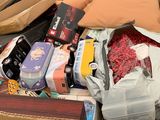 a cardboard box full of items in a store