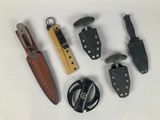 many different types of knives and knives on a white surface