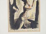 a drawing of a woman sitting at a table in front of a mirror