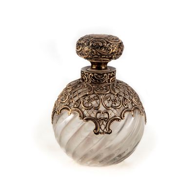 an image of a glass perfume bottle on a white background