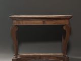 an image of a wooden table with a shelf on top of it