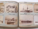 an old photo of a book with pictures of ships on it
