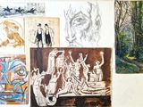 de nombreux dessins aux couleurs variées sur le mur de cette pièce