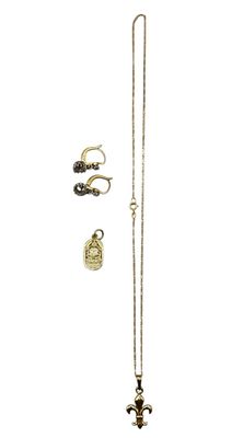 an image of a necklace, earring, and ring on a white background