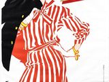an advertisement for a cigarette company featuring a woman in a red and white striped dress