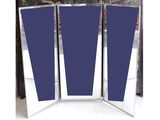 a three panel display with a blue screen on it