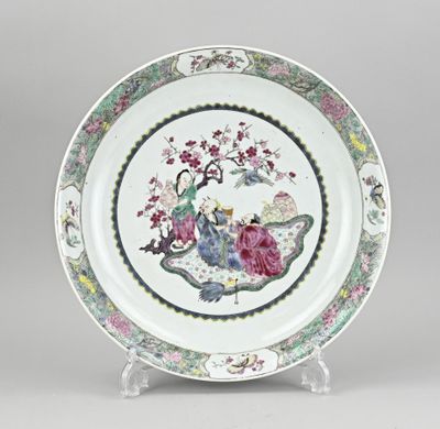 an image of a plate with a woman and a cat on it