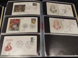 a lot of stamps in a folder on the table