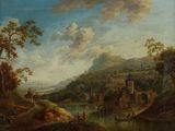 une image représentant un tableau représentant un paysage fluvial avec un château au loin