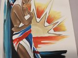 tableau représentant une femme en maillot de bain tenant une feuille de papier