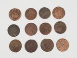 six different types of coins on a white surface