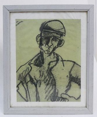 dessin d'un homme avec un chapeau et une cigarette dans un cadre blanc