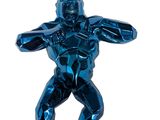 a shiny blue statue of a man holding his hands out