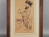 une image représentant un dessin d'un homme tenant un verre de vin