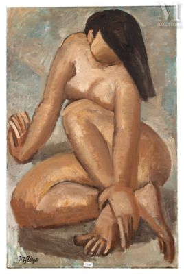 une image d'un tableau représentant une femme nue assise sur le sol