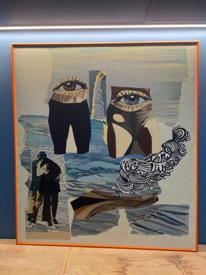 une peinture d'un homme et d'une femme sur la plage