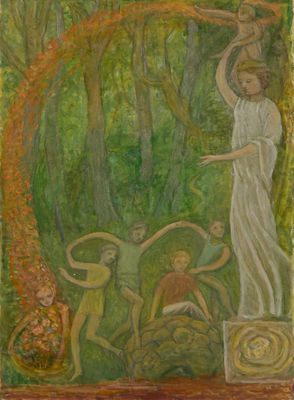 Yvonne Bilis Régnier (1921-2017) Guirlande en forêt Gouache …