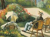 a painting of a man sitting in a chair with an umbrella