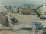 un tableau représentant une calèche dans un village