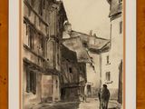 an image of a drawing of a man walking down a street