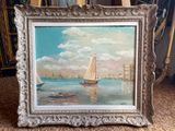 a picture of a painting of a sailboat on the water